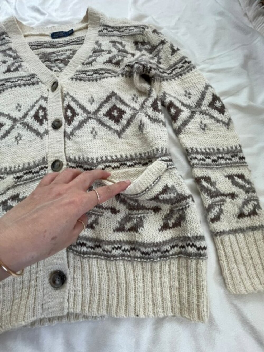 Polo Ralph Lauren Cardigan Sweater Women's Wool Alpaca V-Neck, Beige, Size S - Picture 3 of 7